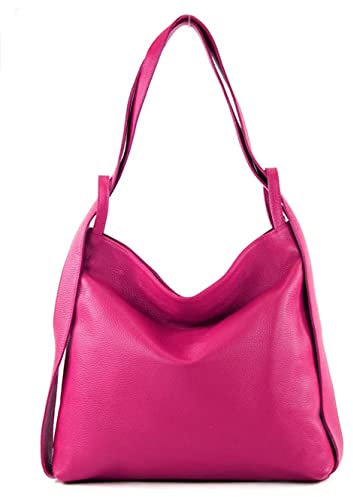 Modarno Shopper Zaino in Vera Pelle da donna 2in1 (Fucsia)