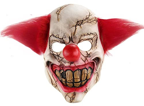 CHIKIXSON Horror Halloween Clown Maske, Gruseliger erwachsener Halloween Clown Deko Maske mit roten Haaren für Halloween, Fasching und Horror Party (Clown Maske)