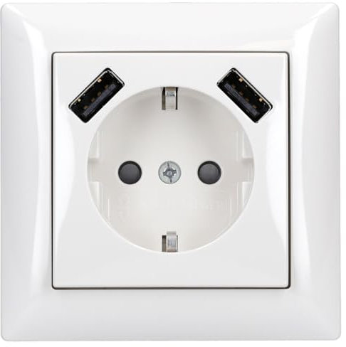 Busch-Jaeger 2x USB-Set alpinweiß: 1x 20 EUCB2USB-914 2x USB-Steckdose + 1x 1721-914 1-fach Rahmen