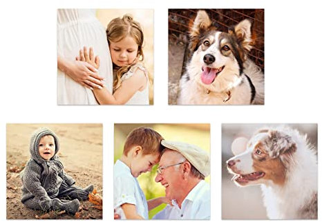 CCWACPP Quadratisches individuelles Wandbild 5 Paneele personalisierte Leinwanddrucke mit Ihrem Hund Kind Großvater Fotos für Familien Wanddekorationsgeschenke 40x40 cm