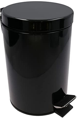 AB Tools 3L Waste Pedal Bin Black Kitchen Bathroom Office Metal House Rubbish Dustbin