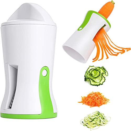 Ichigo Ichie Cortador en Espiral para Cortar Verduras, Espiralizador de Verduras, Rallador de Verduras, Cortador en Espiral Manual, Perfecto para Calabacines, Zanahorias y Pepinos (Blanco y Verde)