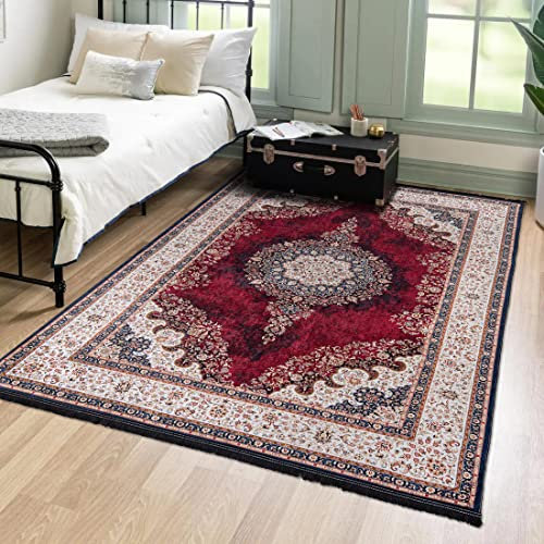 Mazovia Orientalisch Vintage Teppich - Kurzflor Waschbar - Weich Traditioneller Teppich für Wohnzimmer, Schlafzimmer, Esszimmer – Oriental Teppiche - Rot 160 x 230 cm