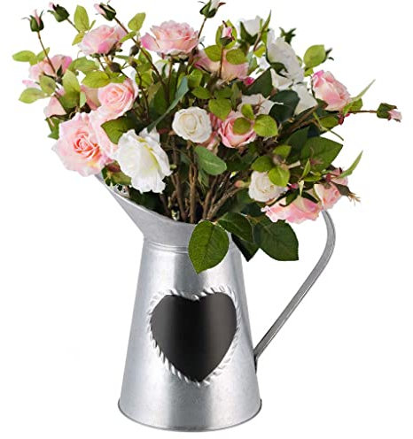 Galvanised Metal Jug Vase Zinc Vintage Style Farmhouse Country Style Pitcher Jug Vase with Love Heart Chalkboard Mothers Day Home Gift Idea