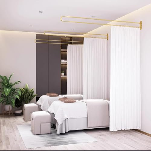 Rideaux de séparation d'intimité en forme de U, supports en métal, rideaux muraux à crochets plats blancs de 2 m, rideaux médicaux pour salon de beauté, chambre à coucher (blanc)