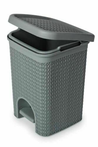 EZ Pack - 5L Dark Grey Rattan Lace Plastic Pedal Bin Storage Basket Home Bedroom Bathroom Rubbish Waste Dustbin