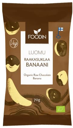 Foodin Organic Raw Chocolate Coated Banana 70g – Vegan, No Added Sugar, Gluten-Free, Naturally Sweet Dried Fruit Snack