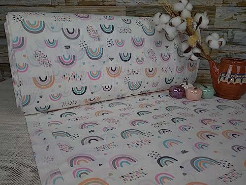 240cm Breit Meterware ab 50cm Popeline Baumwolle Stoff Baumwollstoff Kinderstoffe Stoffe Babystoffe Stoffe Regenbogen Bastelstoff ÖKO-TEX VP0K032 (Rosa/Orange)