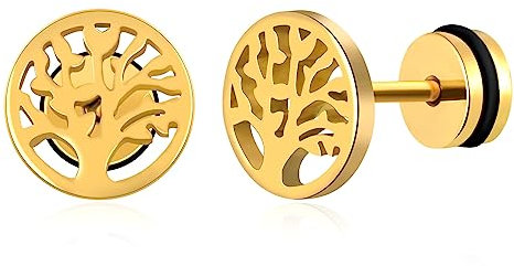 feilok Ohrringe Edelstahl Baum des Lebens Piercing Ohr Lünette runde Coole Ohrstecker Tunnel Piercing für Männer Damen