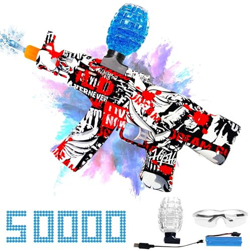 HiFEN® Gel Ball Blaster Toy Electric AKM-47 Gun Soft Bullet 50,000 Ammo with Goggle Outdoor Activities Shooting Team Games Toy Suitable for Teens 14+ and Adults (Assorted)