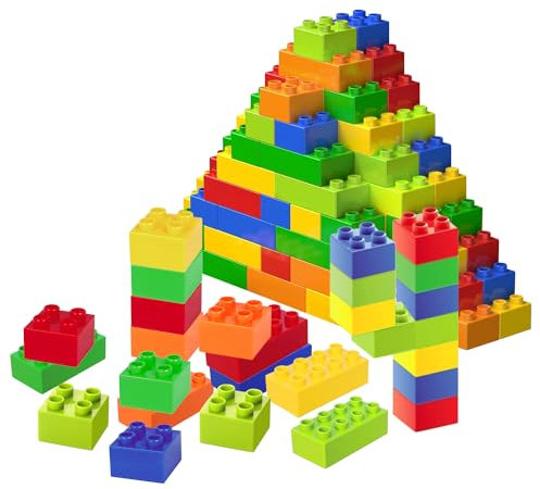 Große Bausteine, 108 Teile Steine in 6 Farben und 2 Maße, kompatibel mit Duplo und Allen führenden Marke, ideales Spielzeug für Kinder ab 3 Jahre