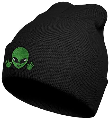 Koesnbre Schwarze bestickte Beanie-Mützen für Männer und Frauen, Winter, warm, dehnbar, Strickmütze mit Bündchen für Männer und Frauen