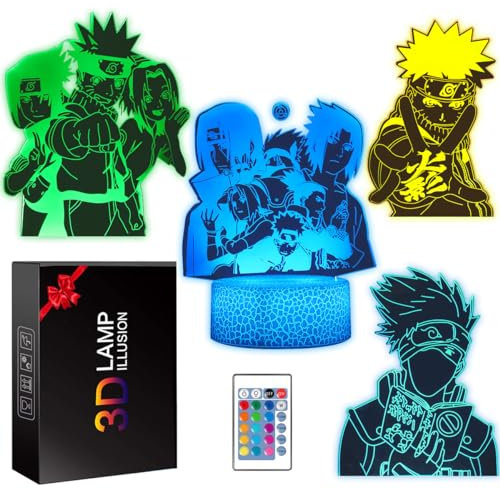 Teliles 4 Muster Anime Nachtlicht 3d Illusion Spielzeug Für Kinder, 16 Wechselnde Farben Mit Fernbedienung, Nachtlampe Für Kinder, Geburtstag, Weihnachtsgeschenke, Schlafzimmer Dekoration