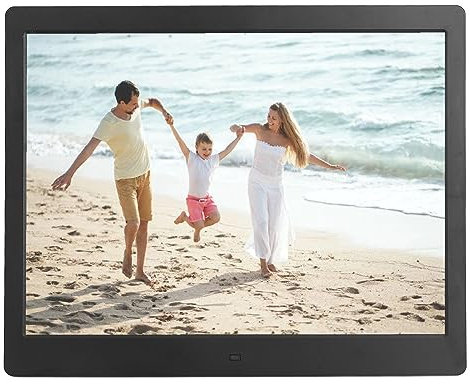 16 Zoll 4:3 LCD Digitaler Bilderrahmen mit Automatischer Diashow, Hochauflösender Bildqualität, Hintergrundmusik – Plug and Play, Schwarz (EU-Stecker)