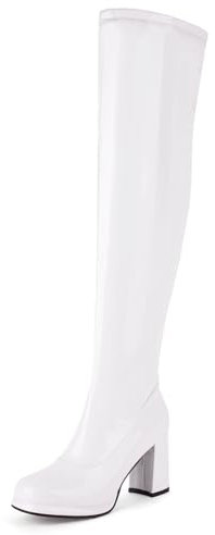Gicoiz Donna Punta Rotonda Sopra Il Ginocchio Festa Tacco a Blocco Stivali Pelle Inverno Warm Plateau Equestrian Festa Sposa Vestito Stretch Polacchine Bianco Numero 36 EU