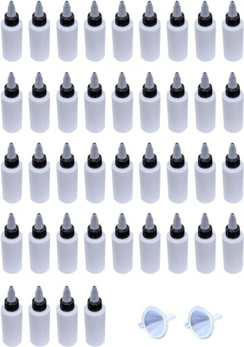 Young Wolf 40pcs HDPE Thin Tip Lab Science Dropper Bottles Empty Squeeze Dropper Bottles + 2x Mini Funnel Set (60ML (2Oz))