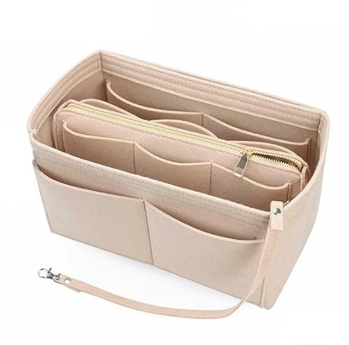 Bkrdty Organizzatore di Feltro per Donne Beige Inserto Organizer per Borsetta, con Borsa a Cerniera e Portachiavi