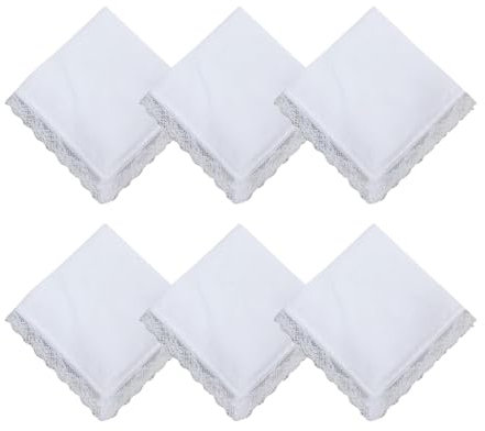6 x weiße Taschentücher, Tücher mit Spitze, Handtuch, Einstecktuch, Taschentücher, Einstecktuch für Mädchen, Damen, Bräutigam, Braut, Hochzeit