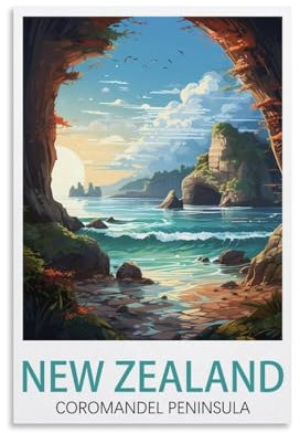 PuPLuM Vintage-Reiseposter Coromandel Halbinsel, Neuseeland, Querformat, 20 x 30 cm, Leinwand, Wandkunst, Poster für Wohnzimmer, Dekoration, Gemälde für Heimdekoration