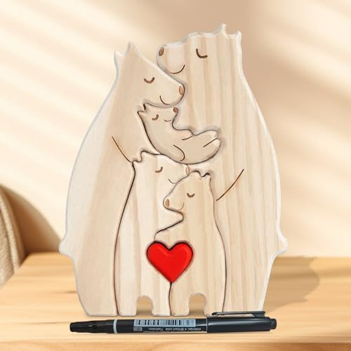 Personalisiertes Holzkunstpuzzle der Bärenfamilie Familien Geschenk Bärenfamilie Personalisiert Bärenfamilie Kunstpuzzle Holz Familienpuzzle für Mama Papa Familie Andenken Geschenke(5Pcs)