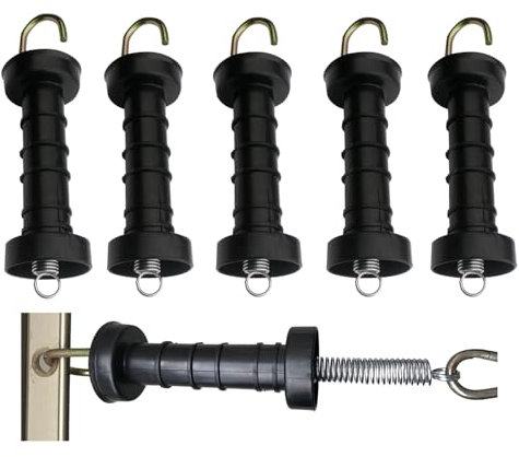 Electric Fence Gate Handle 5Pcs Electric Fence Handles Heavy Duty Insulated Gate Handle Grip Bar with Metal Hook for Farm Cattle, Horse, Pig and Sheep Breeding Pasture Ranch