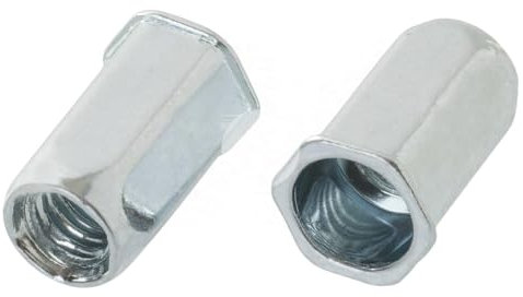 Nietmuttern M8 x 18.5 mm mit reduziertem Flachkopf, Sechskant Blindnietmuttern Stahl verzinkt - 25 Stück