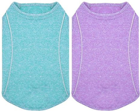 2-Pack Hundeshirt mit Reflektorstreifen Athletisches Tank Top Hundeshirt für kleine Hunde Atmungsaktive ärmellose Hundeweste, Seeblau+Lila, M