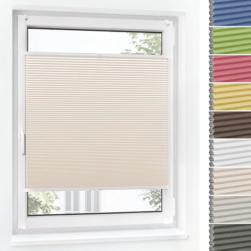 Jalousiescout Wabenplissee ohne Bohren Verdunklung—Thermo plissee Klemmfix Zweifarbig 85x200cm Creme-Weiß, Sonnen-, Sicht- & Hitzeschutz Jalousie verdunklung für Fenster & Tür