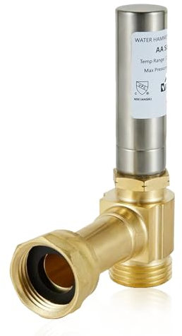 GUOFIS Water Hammer Arrestor,3/4 Inch Swivel FHT x 3/4 Inch MHT Stainless Steel Water Arrestor for Washing Machine Connection(1PACK,Angle Stainless Steel Arrestor)