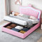 Dolamaní Polsterbett Jugendbett Mädchen Bett 140x200 cm mit Hydraulisches Stauraum, PU-Leder, Doppelbett mit Lattenrost, Polster Kopfteil-Prinzessinnen-Krone, Rosa