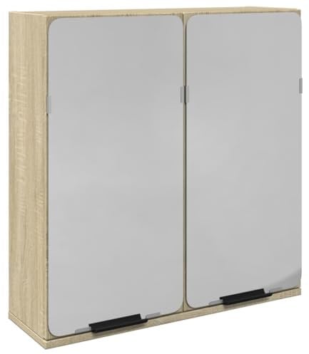vidaXL Bad Spiegelschrank, Badspiegel mit Stauraum, Hängeschrank für Badezimmer, Badschrank Wandschrank, Sonoma-Eiche Holzwerkstoff