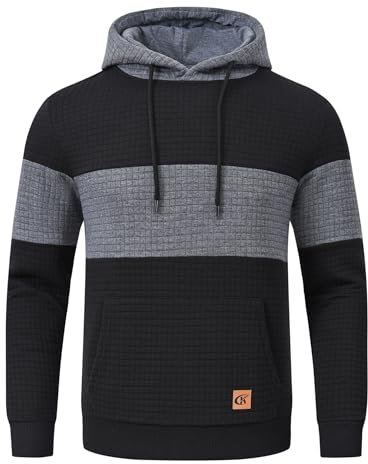 YuKaiChen Men's Pullover Hoodies Hooded Sweatshirts Color Block Long Sleeve Casual Hoody with Kanga Pockets Size L Black Deepgrey