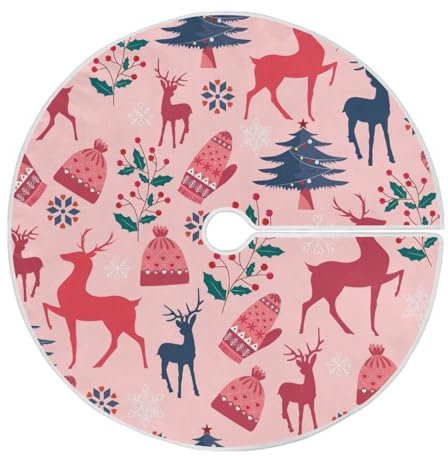 Ewusp Base per albero di Natale con cervo, 122 cm, grande tappetino per albero di Natale, ornamenti natalizi per interni ed esterni, decorazioni per feste