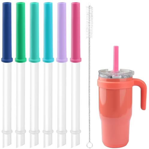 Replacement Straws Set Compatible With Reduce Kids Coldee 2.0 Tumbler 18 Oz -6 Pack Spill-Proof Replacement Silicone Tips Parts- 6 Multicolor Silicone Valve and Straw,2 Cleaning Brushes(Multicolor)