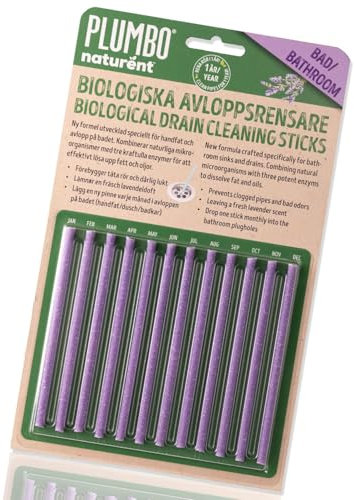 Plumbo Lavender Scent Drain Sticks – Pack of 12, 1-Year Supply of Enzyme-Activated Odour Remover