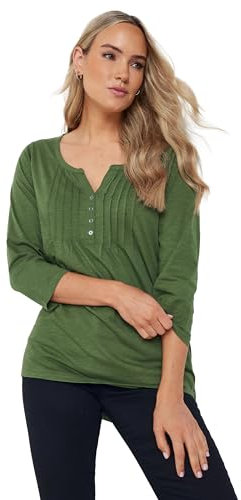 Long Tall Sally - LTS Tall Green Cotton Henley Top - Women's