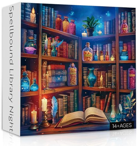 Vintage Buch Puzzles für Erwachsene 1000 Teile, Magische Bibliothek Bücherregal Puzzle, Herausfordernde Kunst harte Puzzles als Wohnkultur