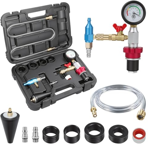 KAISAL Coolant Vacuum Refill Kit, Cooling System Vacuum Fill Tool | Fast Evacuation & Leak Testing,Solid Aluminum Alloy,Well-sealed,5 Sizes Adapters, Long Coolant Filling Hose for All Vehicles