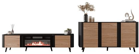 Mirjan24 Wohnzimmer-Set Volkiro I, Wohnmöbel, Elegante Wohnwand, gedämpftem Schließsystem, Push to Open, TV-Lowboard, Kommode (Schwarz/Nuss)