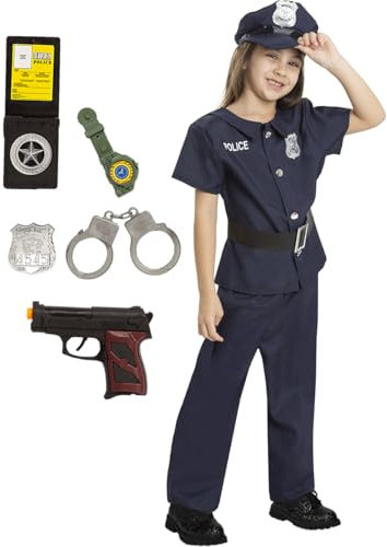 Funidelia Disfraz de policía con accesorios para niño Guardia, Agente, FBI, Profesiones - Disfraz para niños y divertidos accesorios para Fiestas, Carnaval y Halloween - Talla 5-6 años - Azul
