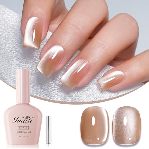 Imtiti Caramel Cat Eye Gel Nail Polish 10ML Magnetic Warm Brown UV LED Soak Off Silver Shimmer Long Lasting 28+ Days High Gloss Salon Quality Nail Art Women Girls Gift 0.34 fl oz