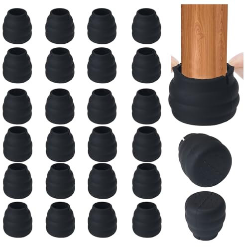 HO2NLE 24Pcs Chair Leg Floor Protectors Black Silicone Chair Leg Caps Medium Furniture Feet Caps for Protecting Floors from Scratches and Noise,Round 15-27mm