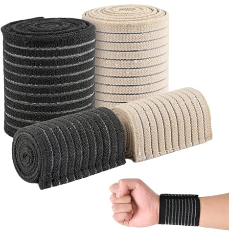Roinaid 4 Stück Elastische Bandage,Atmungsaktive Kompressionsbinde Rolle,Dehnbare Sportbandage,Einstellbare Kniestütze mit Kompression,Schiene Stützgurt,für Workout Bowling Tennis Sport
