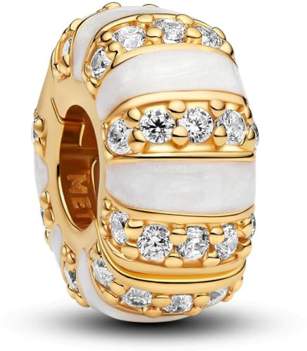 PANDORA Moments Steine & Emaille Clip-Charm aus 14K vergoldetem Sterling Silber mit Zirkonia, Kompatibel Moments Armbändern, 763785C01