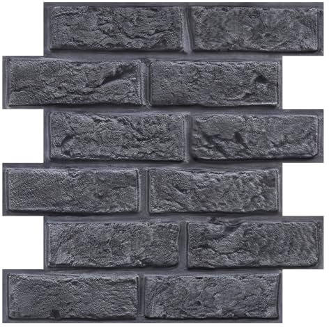 COMSTICKC Panneaux Muraux 3D Adhesif Brique, Gris antique, 10 Pièces, 30x30 cm, PVC Auto-Adhésif Panneaux Muraux 3D Pierre Décoration Pour Cuisine, Salle de Bains, Balcon