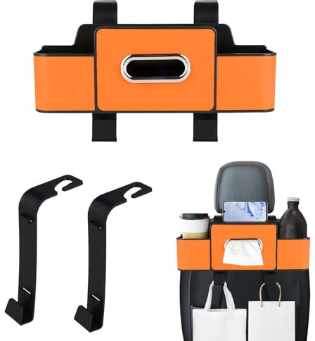 Kopfstütze Becherhalter Auto Rücksitz Organizer - Autositz Organizer Mit 2 Becherhaltern, Getränkehalter & Becherhalter Auto, Car Organizer Geeignet für Tissue Getränke Oder Tassen Lagerung (orange)