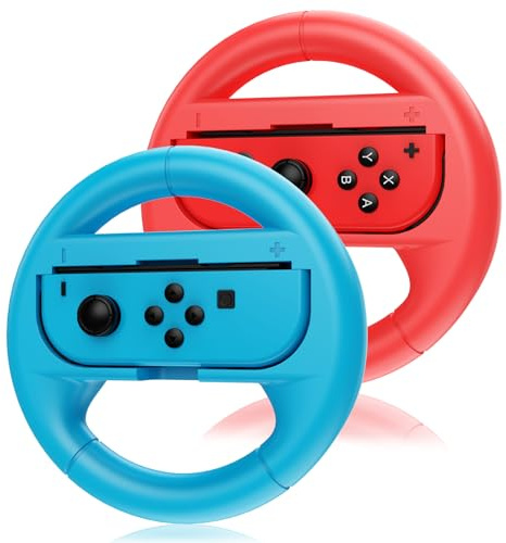 Tuocal 2 Packs Steering Wheels for Nintendo Switch & OLED Joy-Cons, Switch Racing Wheels Controller Accessories for Mario Kart 8 Deluxe (Red&Blue)
