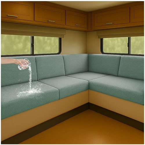 Stretch Bezüge für Wohnwagenpolster Jacquard Wohnwagen Sitzpolster Bezug | Rutschfeste Wohnmobil Hussen Mit 2 Cord Wasserdichtes, Sofa Sitzkissenbezug Für Schonbezug Wohnwagen Polster