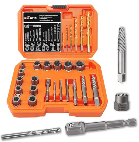 XEWEA Schrauben- und Bolzenausdreher mit linkem Bohrer-Set, 26 Stück | Impact Easy Out Tools Schraubenentferner-Set für beschädigte, gefrorene, rostete Schrauben, Muttern, Schrauben, Bolzen