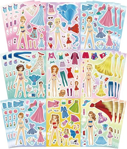 Make Your Own Princess Stickers for Girls - 27 Sheets Fairy Dress Up & Face Stickers Kit | Birthday Party Favors, Classroom Rewards, Art Craft | Princess Tiana Inspired